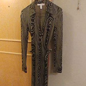Diane Von Furstenberg Zebra Print Midi Dress - Black and Green EUC